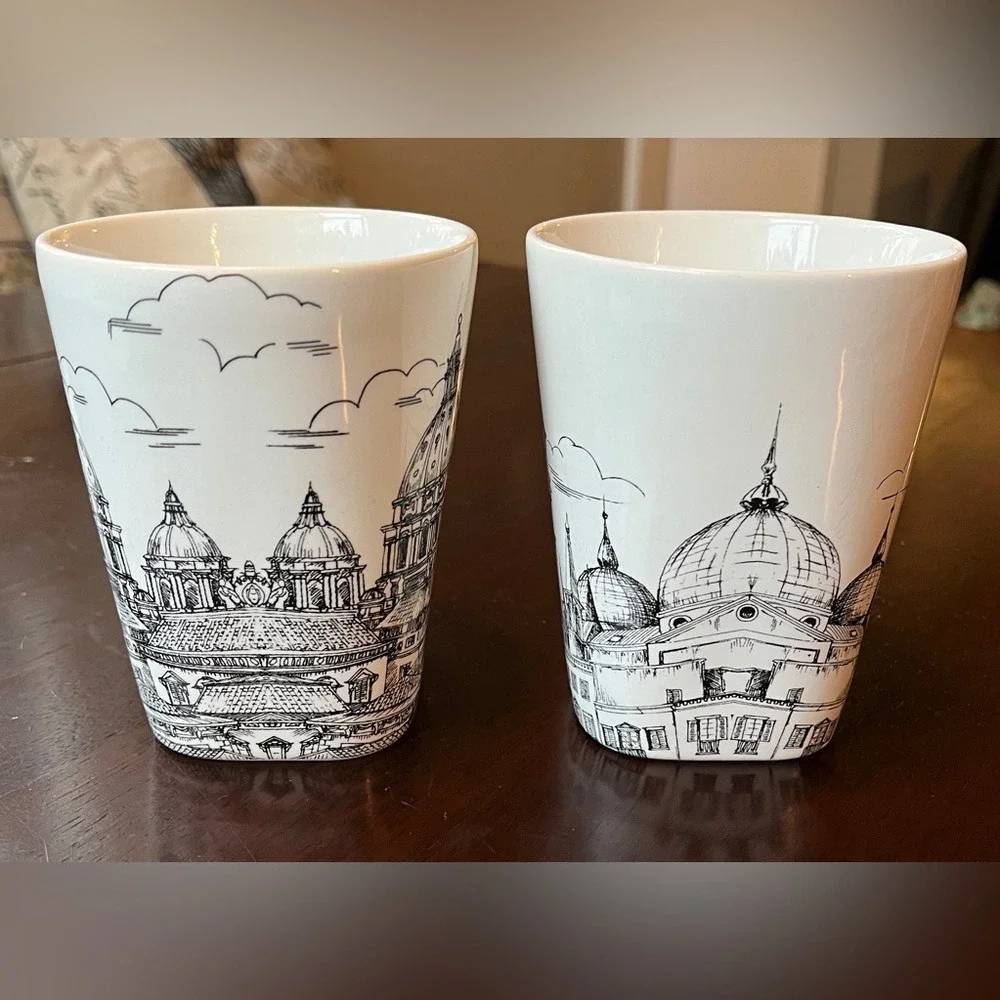Set Of 2 222 Fifth PTS City Scenes Venice and Rome Mug Cup Black And White